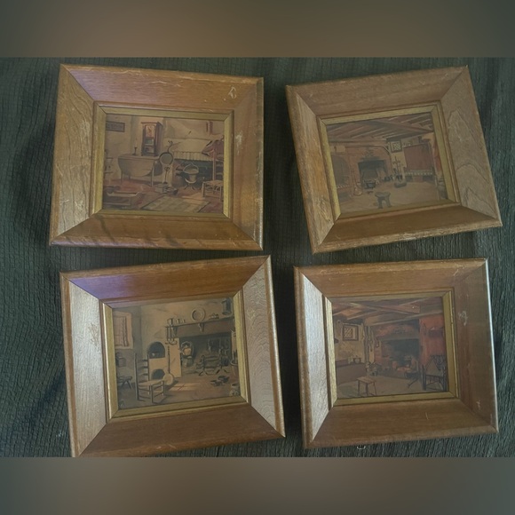 Vinatge Ruth Perkins Safford Rustic Brown Wooden Picture Frames Set